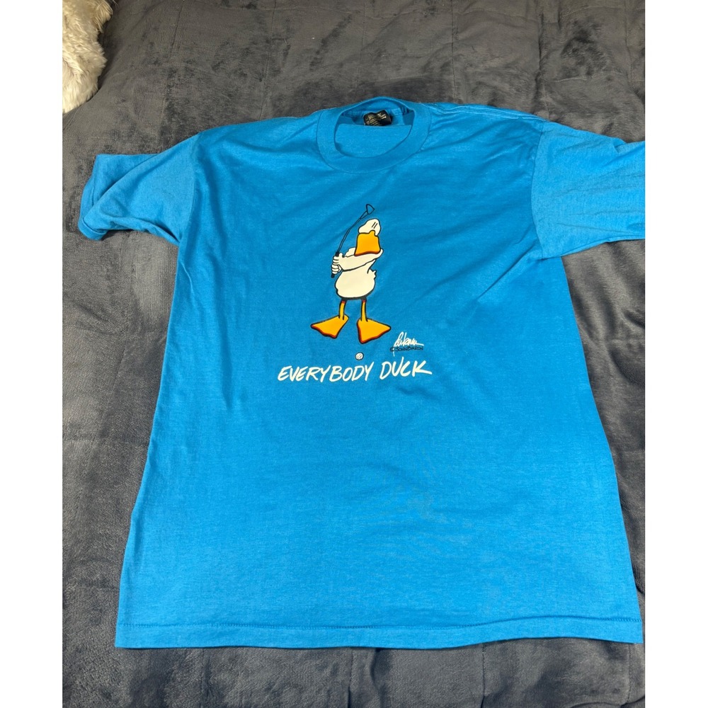 Vintage Healthknit Gold Label Mens Blue‎ Everybody Duck Golf Graphic T-Shirt XL